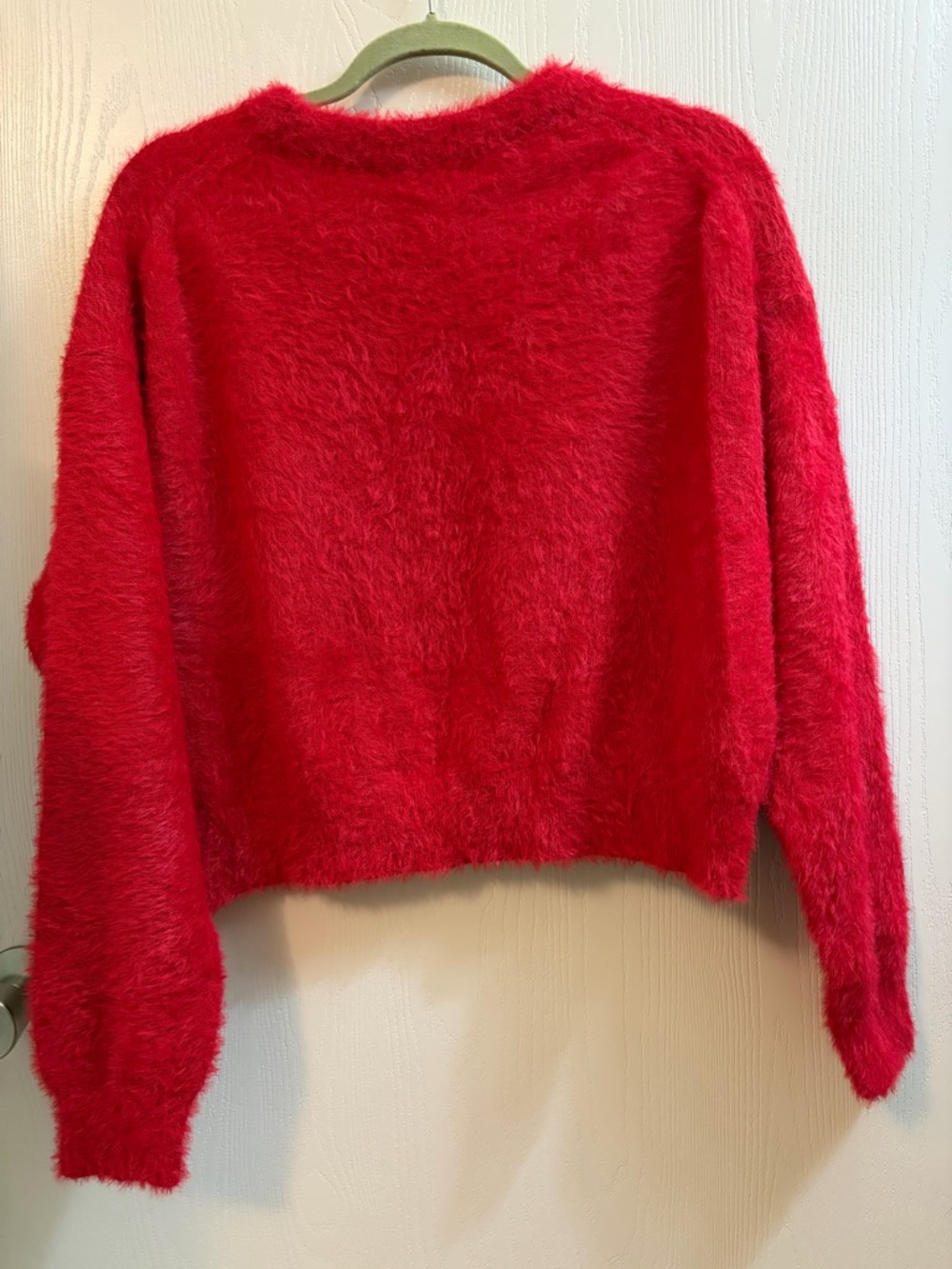 MARINE LAYER eyelash cropped sweater in scarlet nylon/cotton/wool blend Large - Picture 8 of 8
